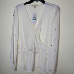 Michael Kors Cream Wrap Peplum Blouse | NWT | Size L